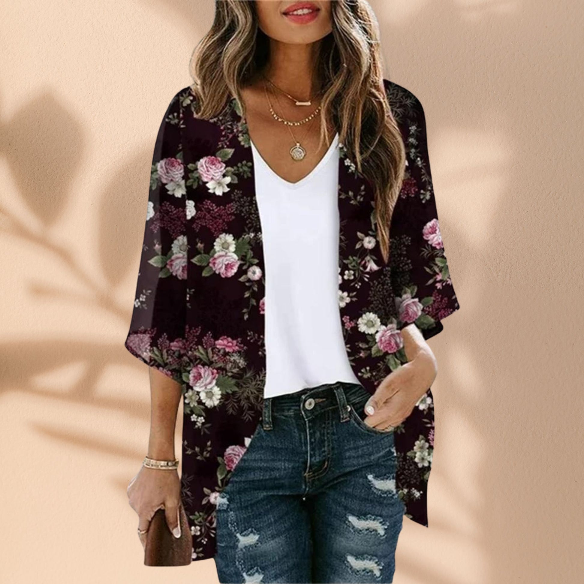 Veste kimono femme fleurs