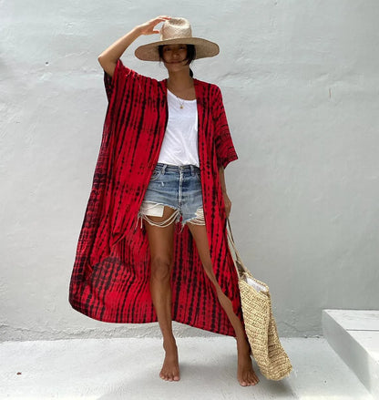 Robe kimono rouge femme style plage