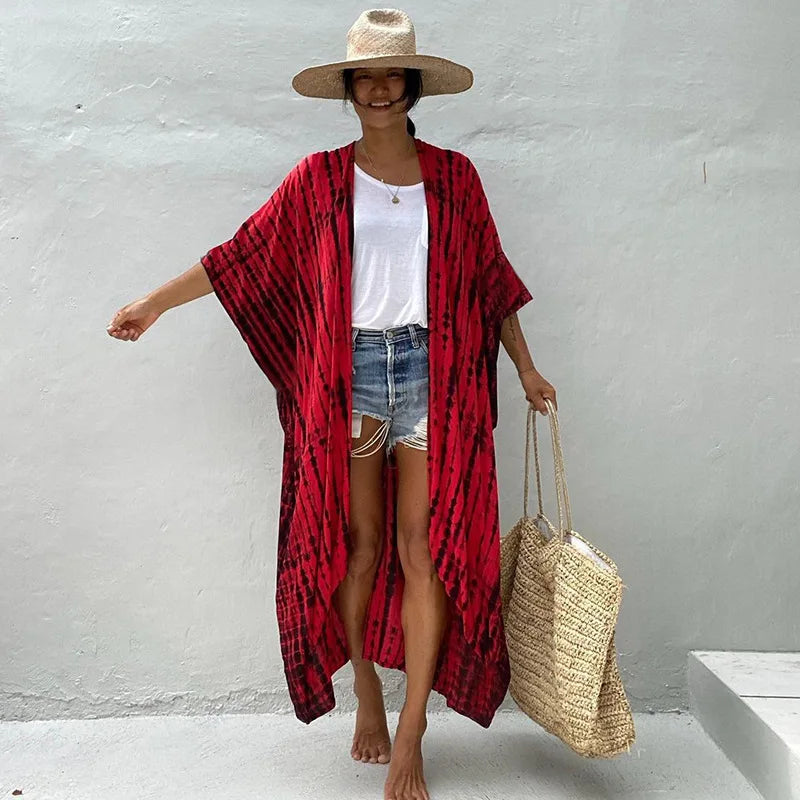 Robe kimono rouge femme style plage