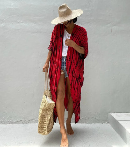 Robe kimono rouge femme style plage