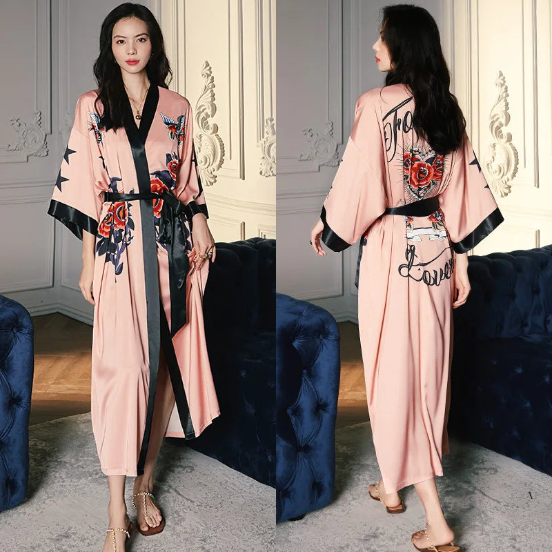 Kimono long femme rose